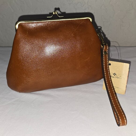 Patricia Nash Savena Large Brown Leather Kiss Lock Wristlet Clutch NWT - Picture 1 of 9